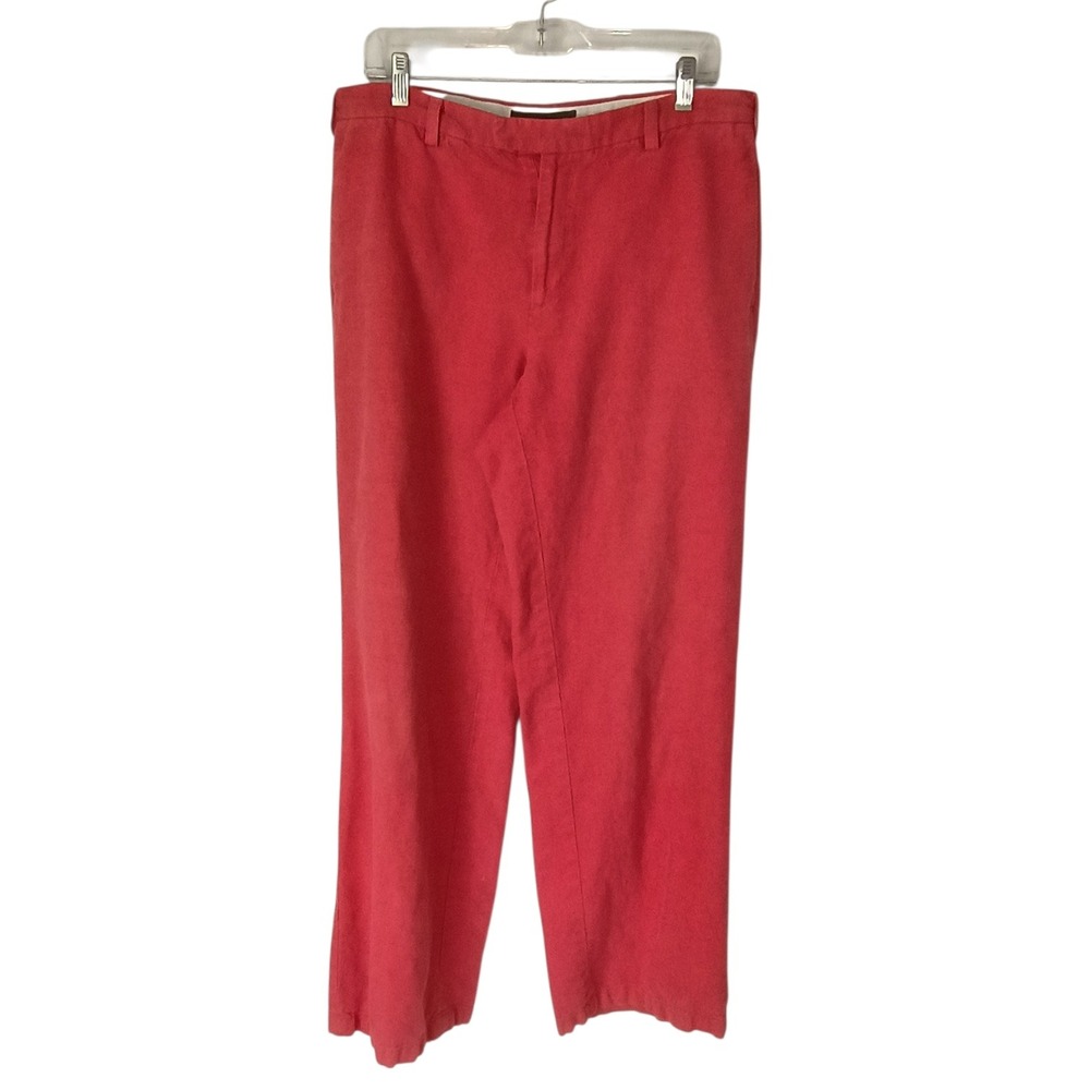 Banana Republic Womens Coral Red Linen Blend Straight Leg Trousers Size 12 - Picture 2 of 10